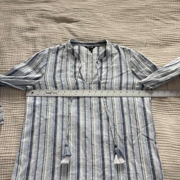 Nic+Zoe Blouse Womens Size Small Bell Sleeve Top White Multicolor Linen Blend - Picture 7 of 9